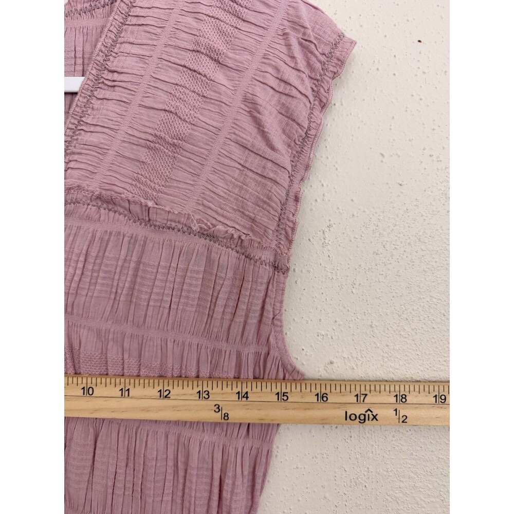 Free People Midi Dress Sz Medium Desert Dazed Pink Cotton Short Sleeve Smocked - Picture 6 of 9